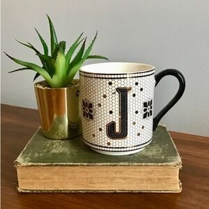 Anthropologie / Margot Tiled Bistro Coffee Cup Mug “J”